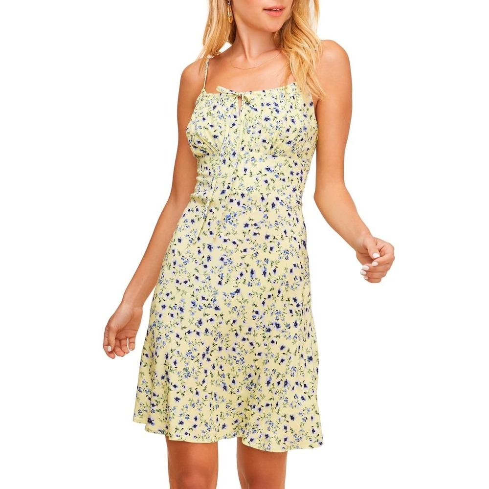 ASTR THE LABEL Chalet Floral‎ Mini Dress Women Medium Yellow Coquette Feminine